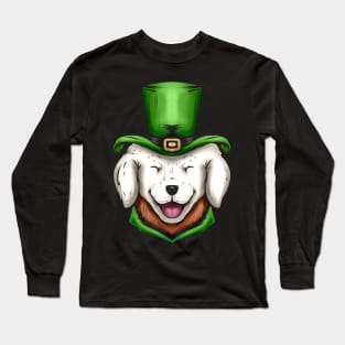 Cute White Dog Golden Retriever Green Hat St Patricks Day Long Sleeve T-Shirt